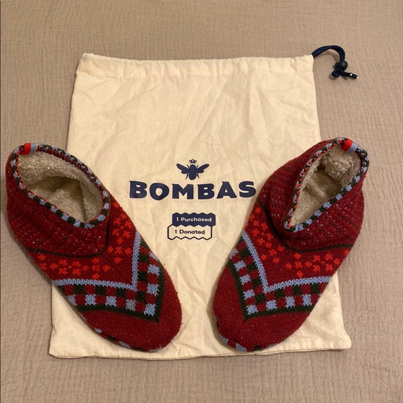 Bombas Shoes - Bombas Burgundy Patterned Slip-On Sherpa Slippers. Size M